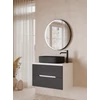 Iris 80cm-es 2 fiókos fürdőszobaszekrény jégtölgy/matt fekete + mosdó