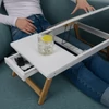 Notebook asztal/táblagép tartó, fehér/természetes bambusz, MELTEN