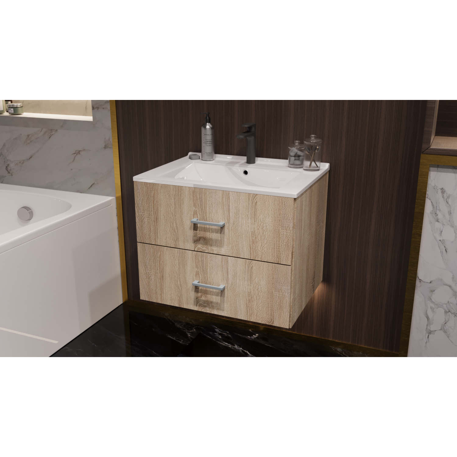 NOEL fürdőszoba szekrény + mosdóval 80 cm sonoma színben
