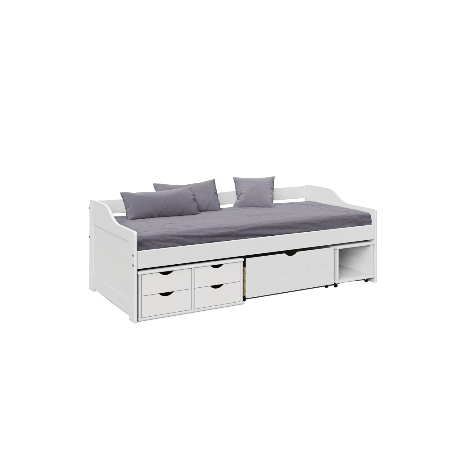 Ágy tárolóhellyel, fehér, tömörfa, 90x200, MAXI NEW