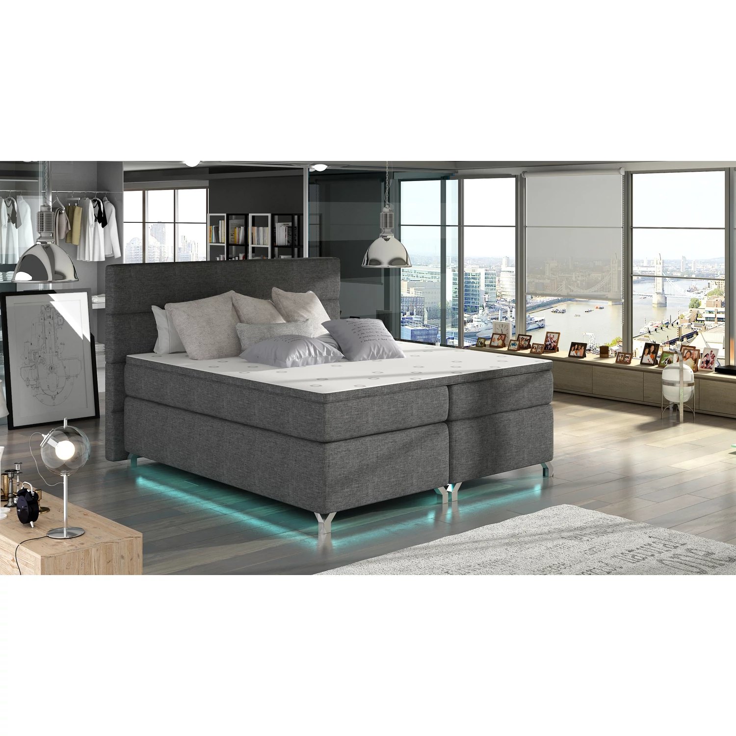 Amadeo 160X200, Ledes Boxspring ágy, Sötét szürke, Savana 05