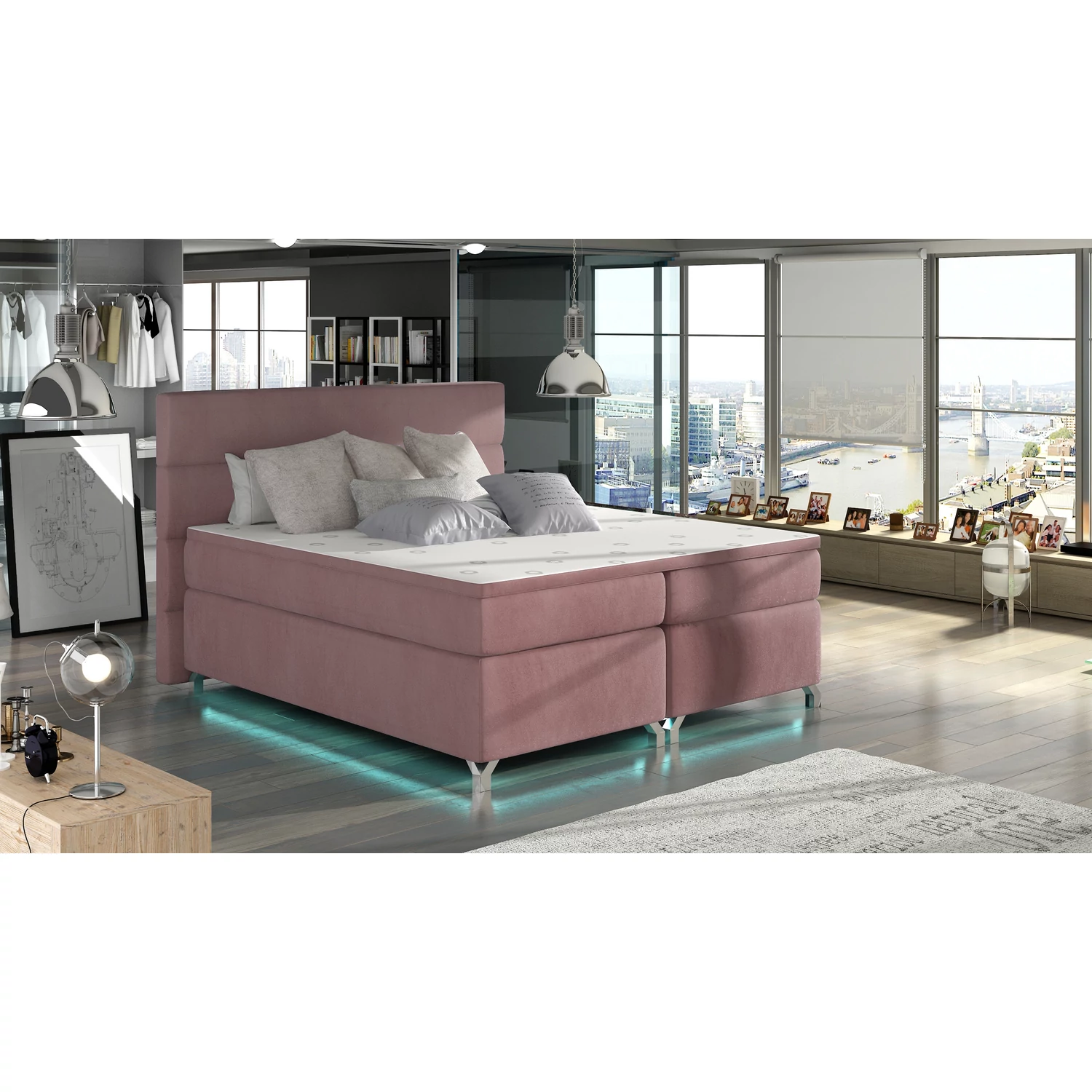 Amadeo 180X200, Ledes Boxspring ágy, Rózsaszín, Matt bársony 63