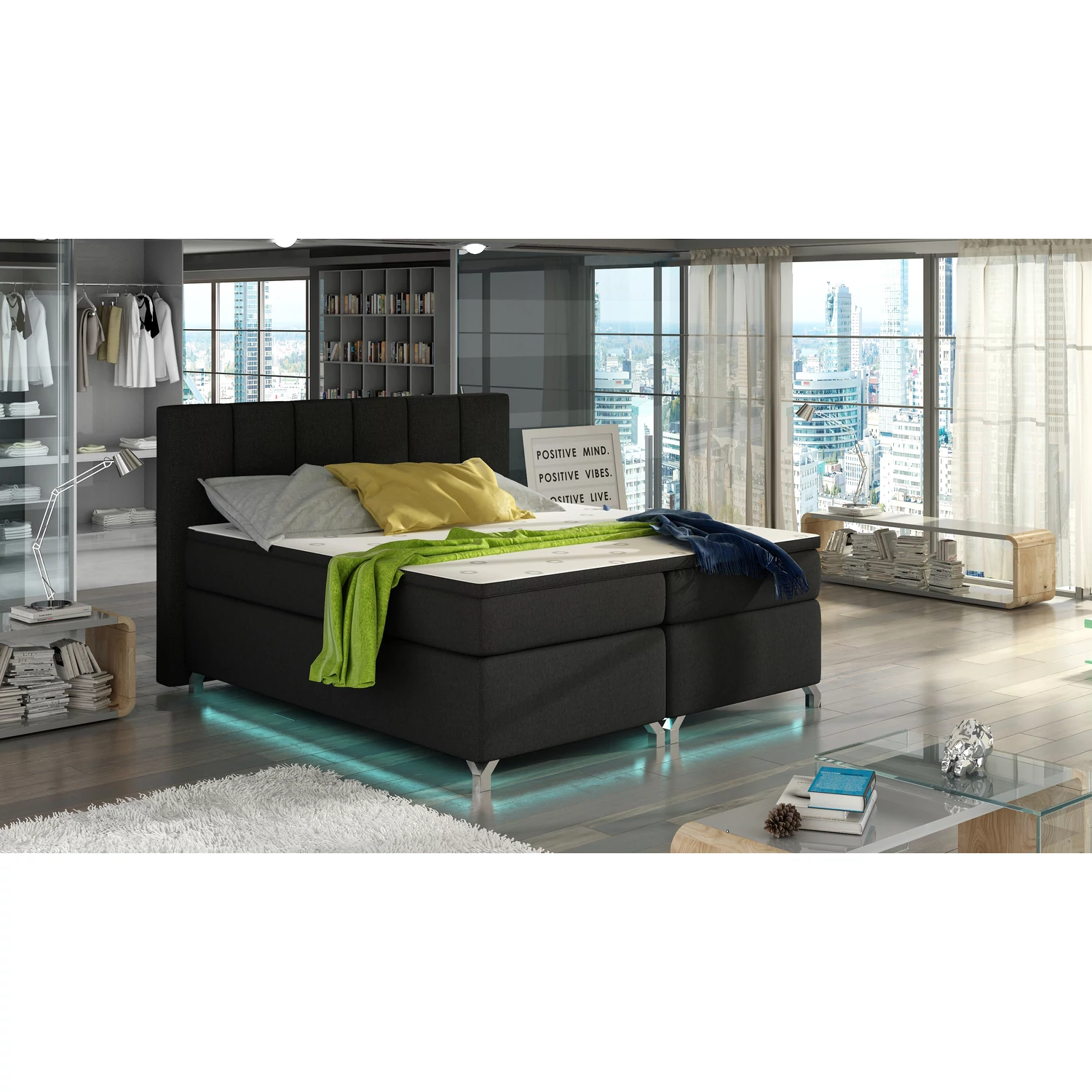 Basilio 180X200, Ledes Boxspring ágy, Fekete, Savana 14