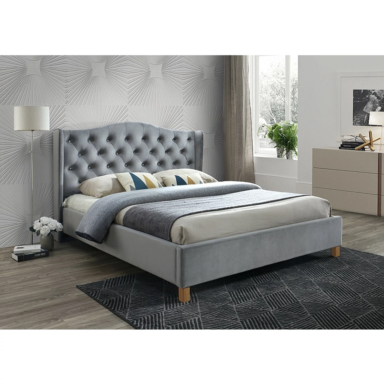 ASPEN VELVET ágy 140x200 szürke BLUVEL 14