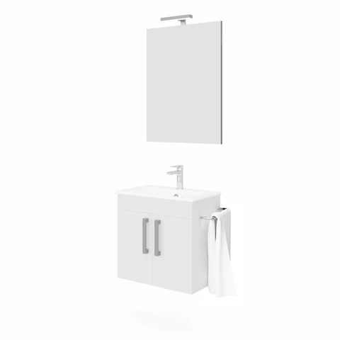 Zaffiro 60cm-es két ajtós fürdőszobaszekrény fényes fehér + mosdó