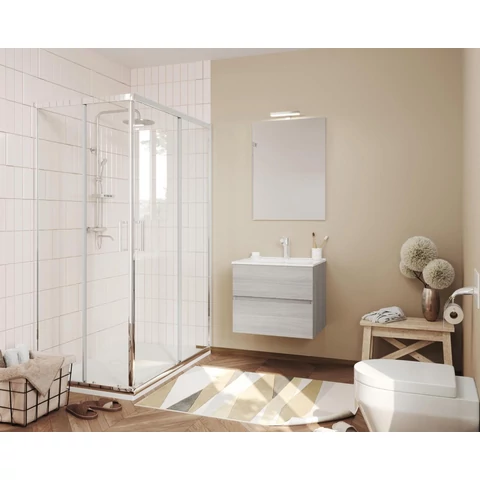Easy 60cm-es két fiókos fürdőszobaszekrény szürke tölgy + mosdó