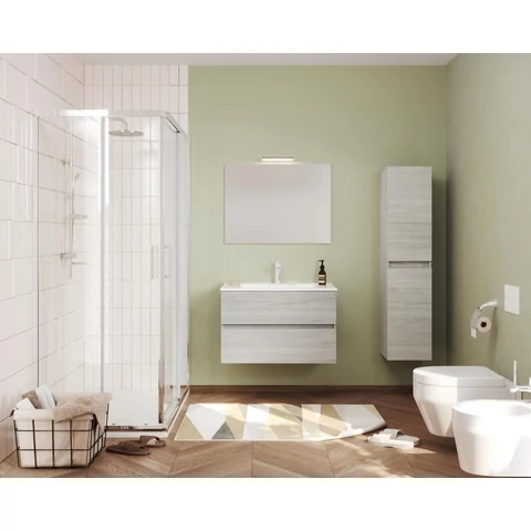 Easy 80cm-es két fiókos fürdőszobaszekrény szürke tölgy + mosdó