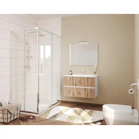 Santorini 80 cm-es 2 fiókos fürdőszobaszekrény mart előlapokkal + mosdó
