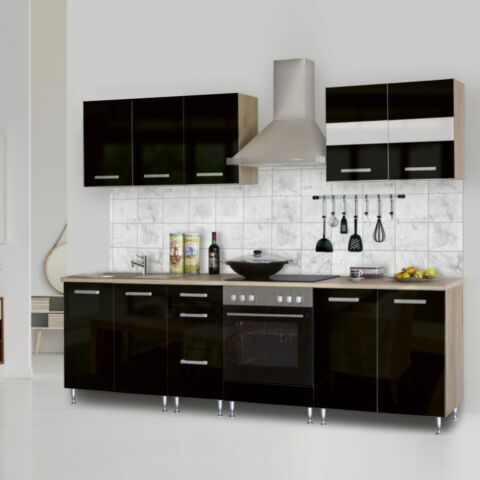 Dorina konyhablokk bútorlap fronttal, 200 cm magasfényű fekete