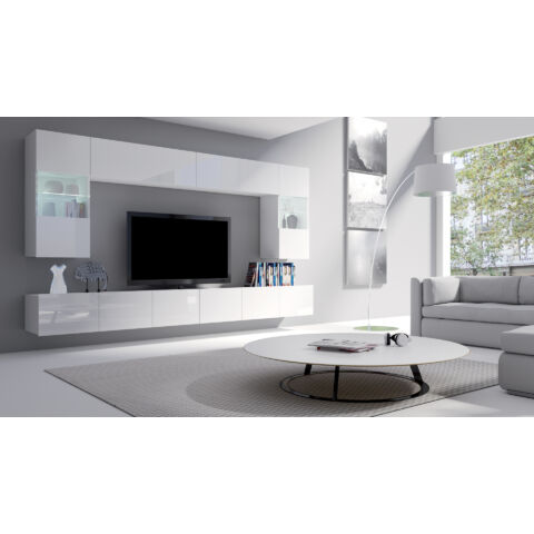 Calabrini magasfényű fehér nappali szekrénysor 300cm