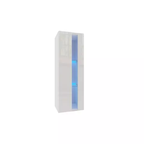 IZUMI 1 magasfényű fehér/fehér polcos, vitrines függesztett fali szekrény, 105 WH
