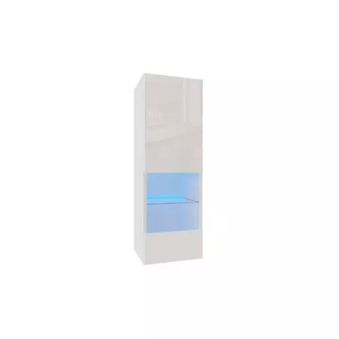 IZUMI 2 magasfényű fehér polcos, vitrines függesztett fali szekrény, 105 WH
