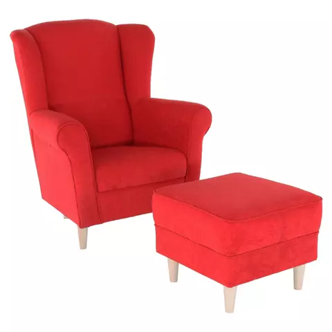Fotel + puff, piros, ASTRID