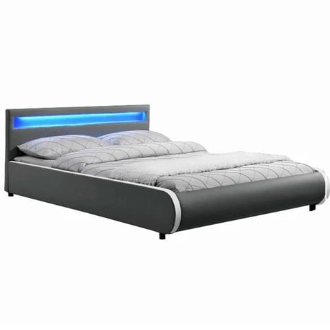 Franciaágy ágyráccsal RGB LED világítással, szürke, 180x200, DULCEA