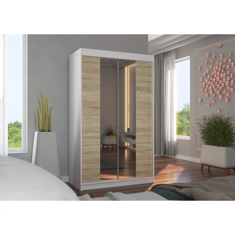 Tolóajtós szekrény MARVIN 120, Fehér, Sonoma