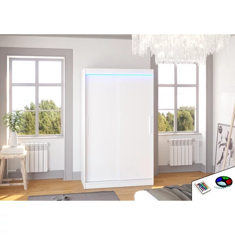 LED világítással ellátott tolóajtós szekrény COLLIN 120, Fehér, Fehér