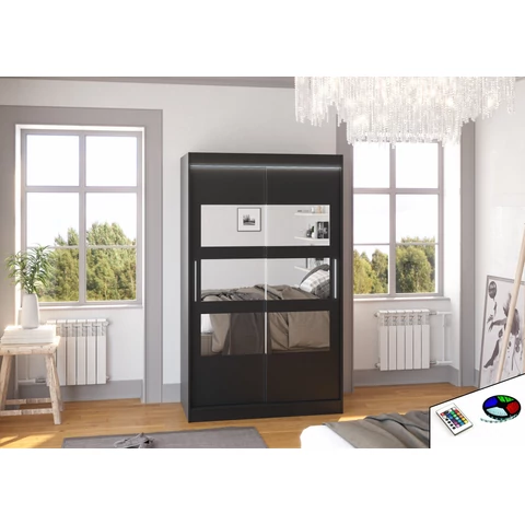 Tükörrel és LED világítással ellátott tolóajtós szekrény KOLORADO 120, Black, Black