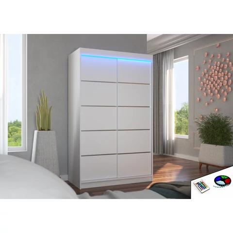 LED világítással ellátott tolóajtós szekrény BENISSO 120, Fehér, Fehér
