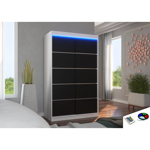 LED világítással ellátott tolóajtós szekrény BENISSO 120, Fehér, Fekete