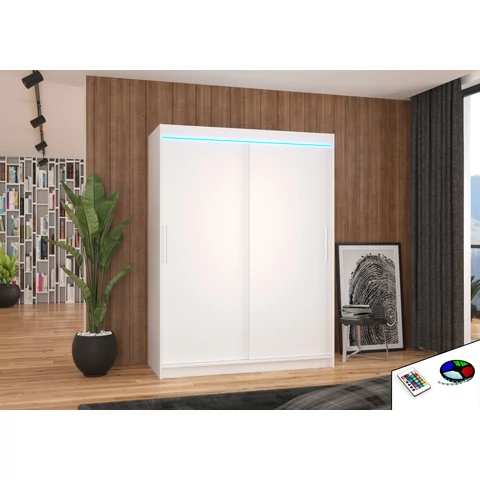 LED világítással ellátott tolóajtós szekrény DENVER 150, Fehér, Fehér