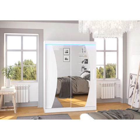 Tükörrel és LED világítással ellátott tolóajtós szekrény MODESTO 150, Fehér, Fehér