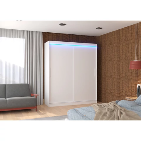 LED világítással ellátott tolóajtós szekrény LINCOLN 180, Fehér, Fehér