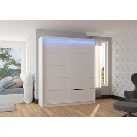 LED világítással ellátott tolóajtós szekrény SPECTRA 180, Fehér, Fehér
