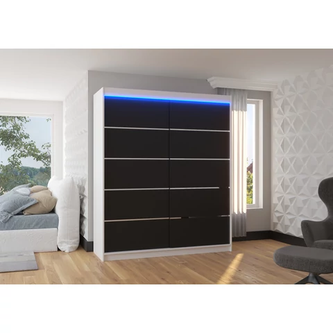 LED világítással ellátott tolóajtós szekrény SPECTRA 180, Fehér, Fekete
