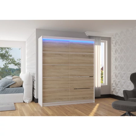 LED világítással ellátott tolóajtós szekrény SPECTRA 180, Fehér, Sonoma