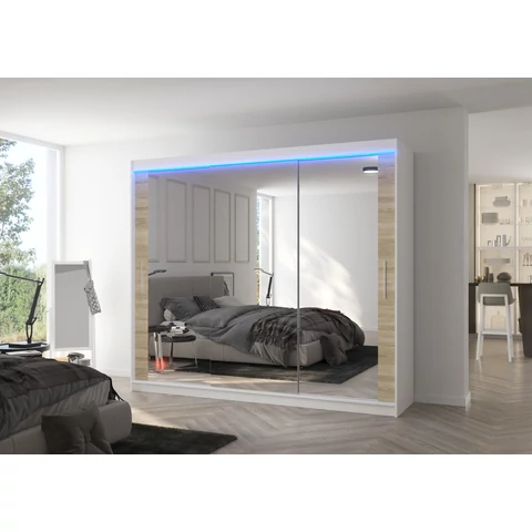LED tükrös tolóajtós szekrény CHESTER 250, Fehér, Sonoma