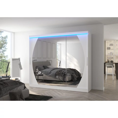 LED tükrös tolóajtós szekrény CAMBE 250, Fehér, Fehér