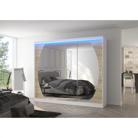 LED tükrös tolóajtós szekrény CAMBE 250, Fehér, Sonoma