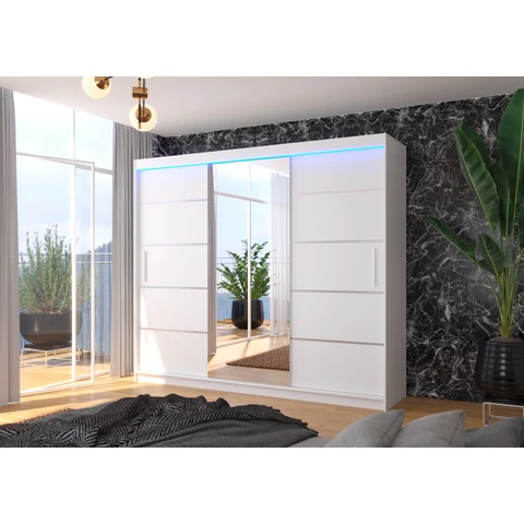 LED tükrös tolóajtós szekrény SALTO 250, Fehér, Fehér