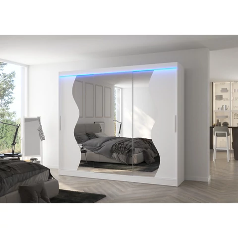 LED tükrös tolóajtós szekrény SHARON 250, Fehér, Fehér