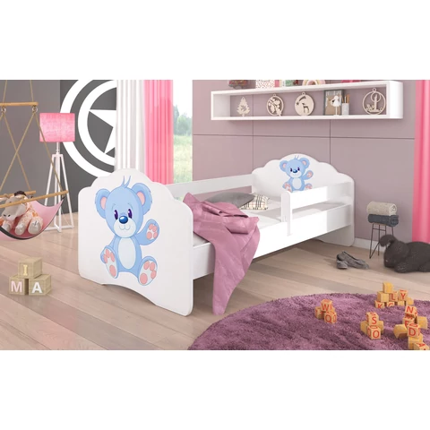 Ágy matraccal és korláttal CASIMO BLUE BEAR 160x80, Fehér