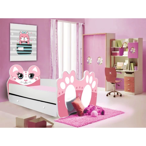 Ágy matraccal és fiókkal BEAR PINK 140x70, Rózsaszín