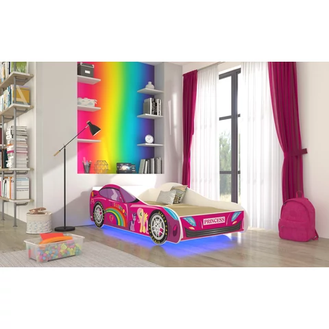 LED CAR PINK matraccal és világítással 140x70 ágy, Rózsaszín