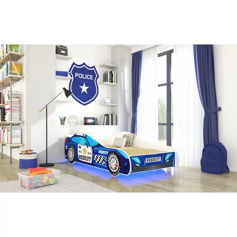 LED SHERIFF matraccal és világítással 140x70 ágy, Kék