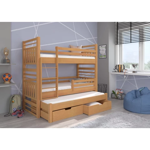 Háromszintes emeletes ágy matraccal HIPPO 180x80, Bükk