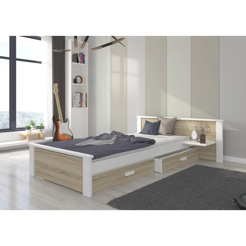Ágy matraccal ALDEX SHELF 200x90, Fehér, Sonoma