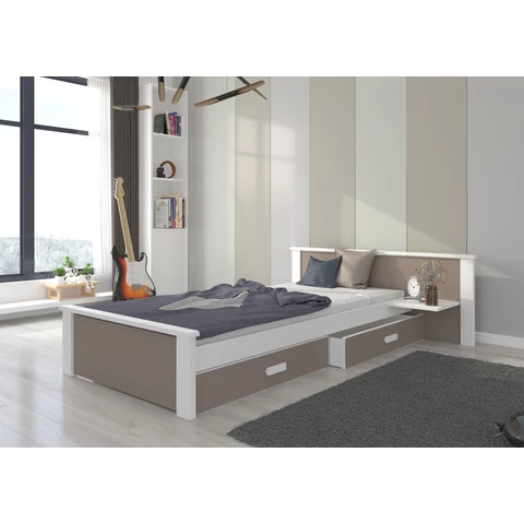 Ágy matraccal ALDEX SHELF 200x90, Fehér, Trüffel