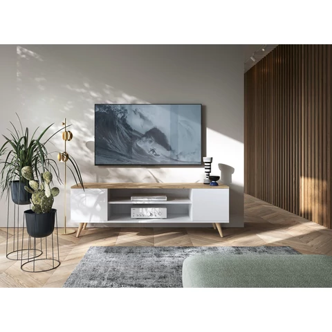 PETRA TV-állvány, Fehér, Craft Gold