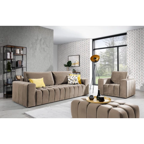 Lazaro 3+1+puf lounge ülőgarnitúra szett, világosbarna