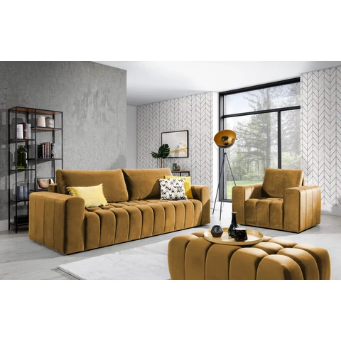 Lazaro 3+1+puf lounge ülőgarnitúra szett, sárga