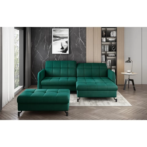 Corner lorelle+ pouf lounge ülőgarnitúra szett, sötétzöld, jobb