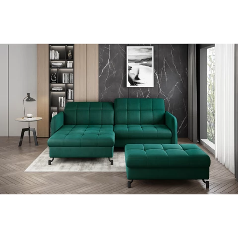 Corner lorelle+ pouf lounge ülőgarnitúra szett, sötétzöld, bal
