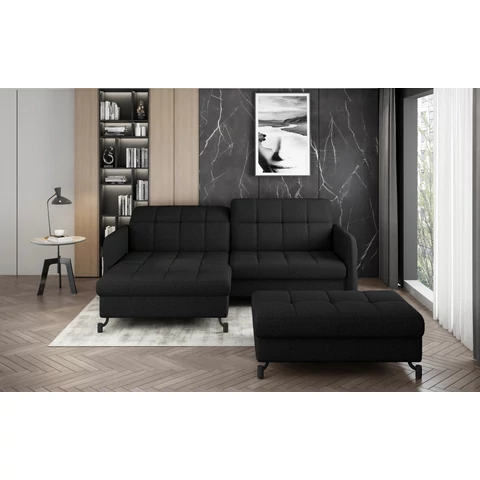 Corner lorelle+ pouf lounge ülőgarnitúra szett, fekete, bal