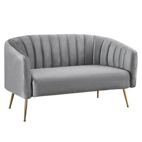 Design kétszemélyes kanapé, szürke Velvet szövet/gold króm-arany, BAGY