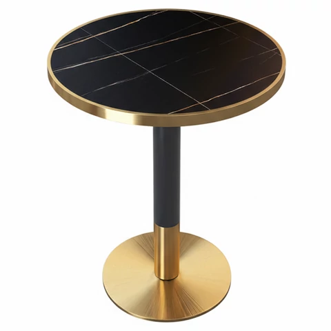 Étkező bisztró asztal, fekete márvány/fekete/arany, átmérő 80 cm, OREN