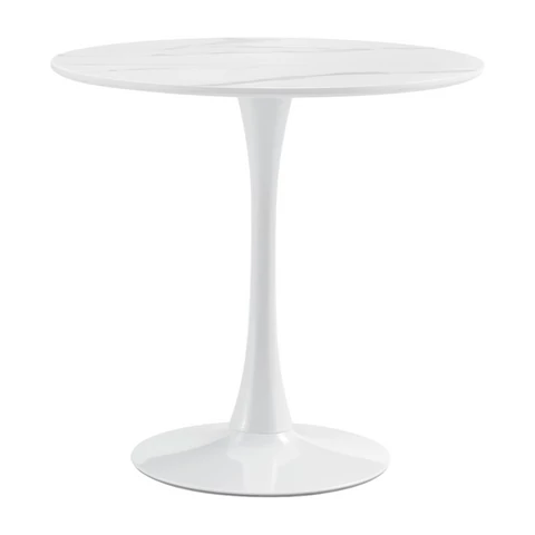 Étkezőasztal, világos márvány/fehér, átmérő 80 cm, LORIAN